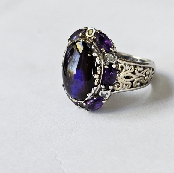 Michael Valitutti Jewelry - Vintage ✨️ Ammolite & Amethyst Ring in Palladium Sterling Silver Sz 6!